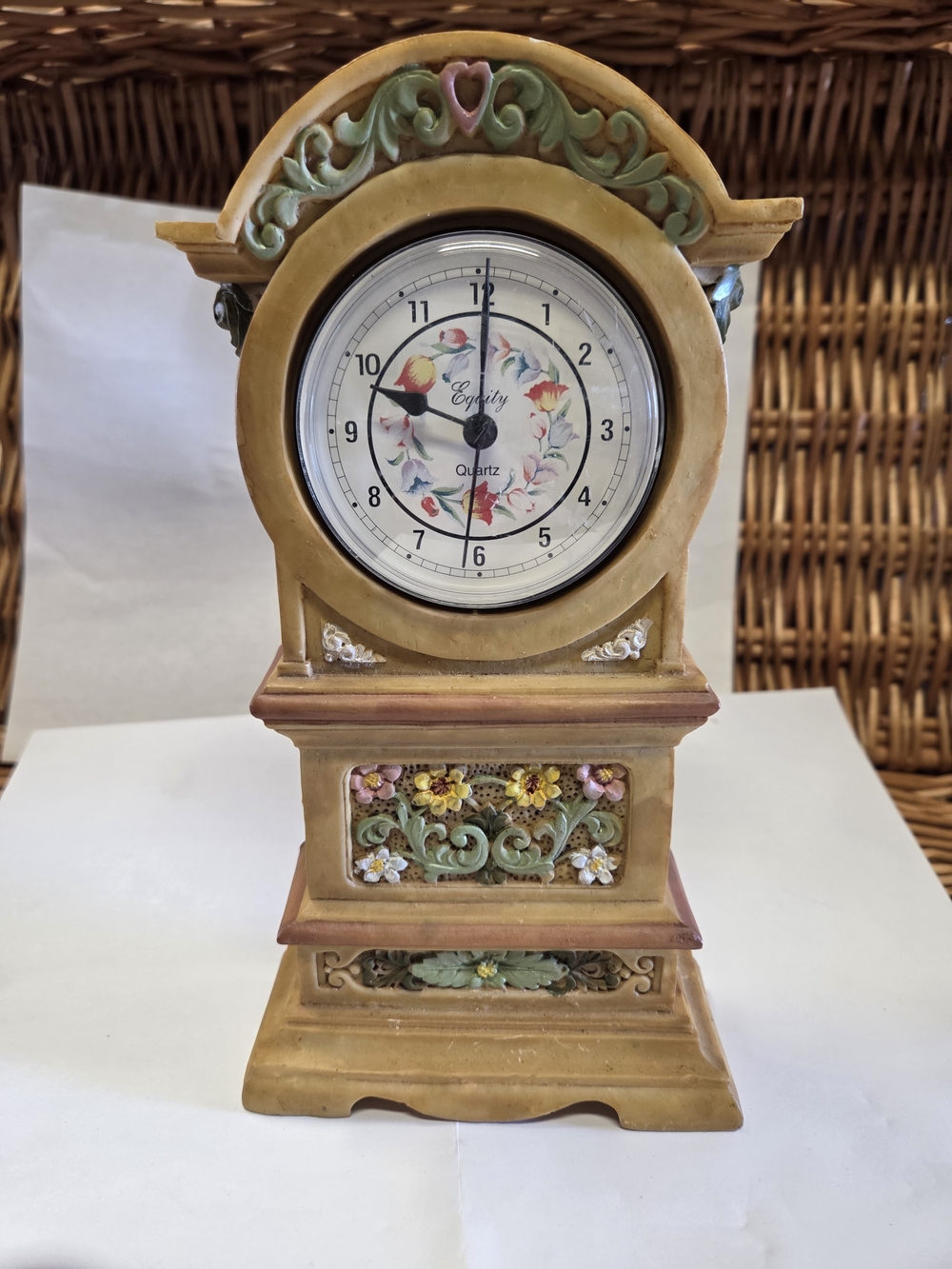 EQUITY VINTAGE  WOODEN Floral Mantel Clock - Antique Gold Finish